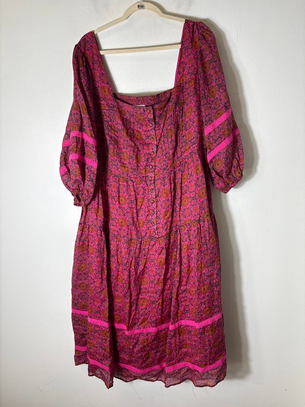 The Odells Dark Pink Square Neck 3/4 Sleeve Midi Dress Sz 2X